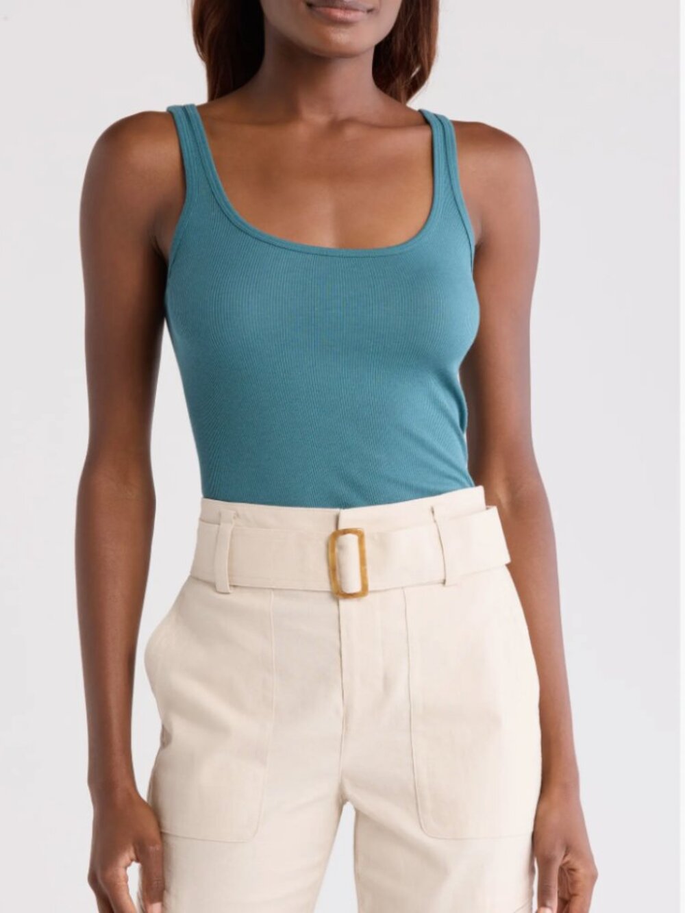 NWT Vince Pima Cotton Modal Ribbed Scoop Neck Tank Deep Teal S- MSRP $68